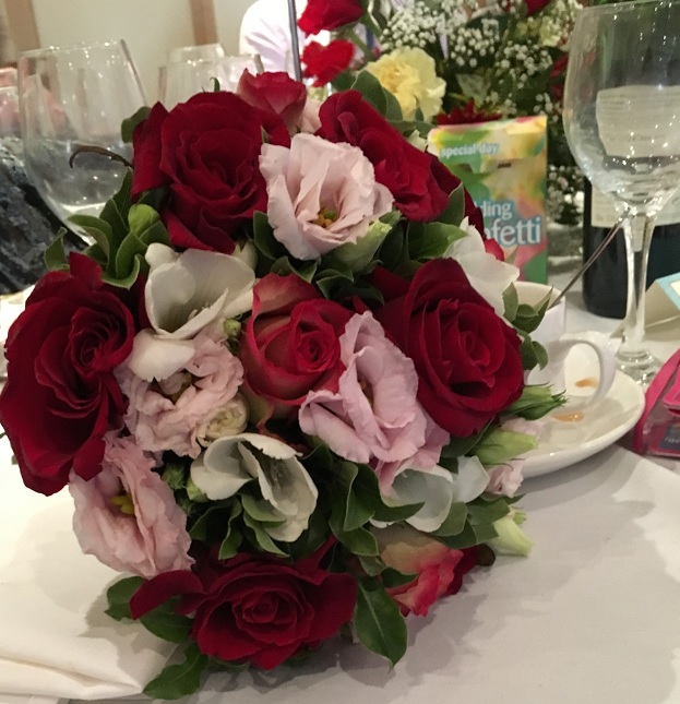 Red and pink wedding bouquet